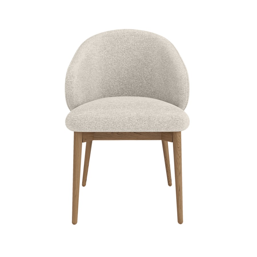 Beige Upholstered Curved Dining Chair With Solid Oak Exposed Back - Kori