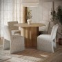Round Limewash Oak Dining Table Set with 4 Neutral Upholstered Chairs - Seats 4 - Wave