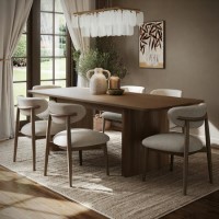 Large Rectangular Walnut Extendable Dining Table Set with 6 Beige Upholstered Chairs - Seats 6 - Wave