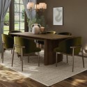 BUN/WAE004A/102063 Large Rectangular Walnut Extendable Dining Table Set with 6 Green Upholstered Dining Chairs - Seats 6 - Wave