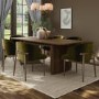 Large Rectangular Walnut Extendable Dining Table Set with 6 Green Upholstered Dining Chairs - Seats 6 - Wave