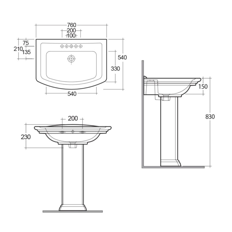 Rak Ceramics Traditional  Pedestal Basin 760mm