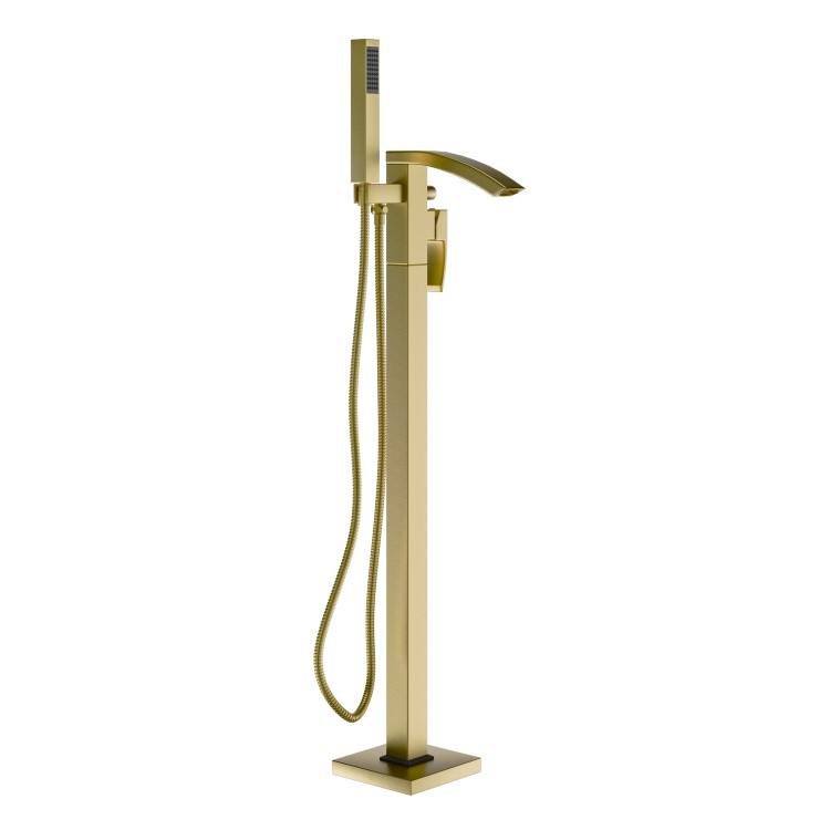 Brushed Brass Freestanding Bath Shower Mixer Tap - Wave