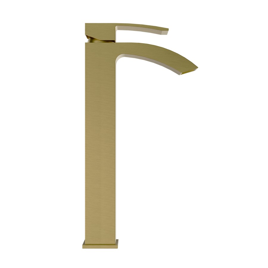 Brushed Brass Waterfall Tall Basin Mixer Tap & Freestanding Tap Pack - Wave