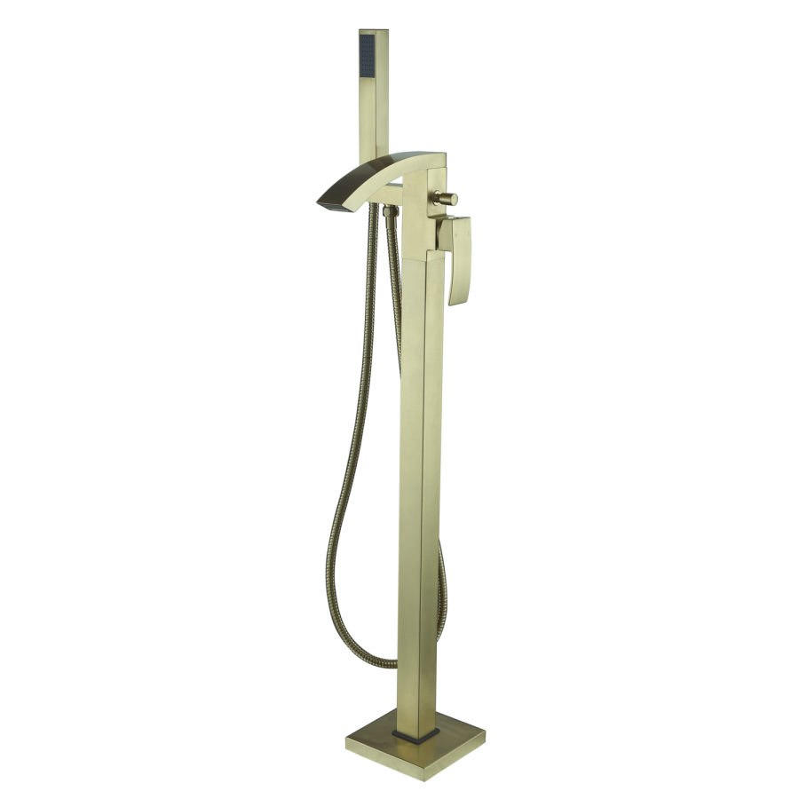 Brushed Brass Waterfall Tall Basin Mixer Tap & Freestanding Tap Pack - Wave