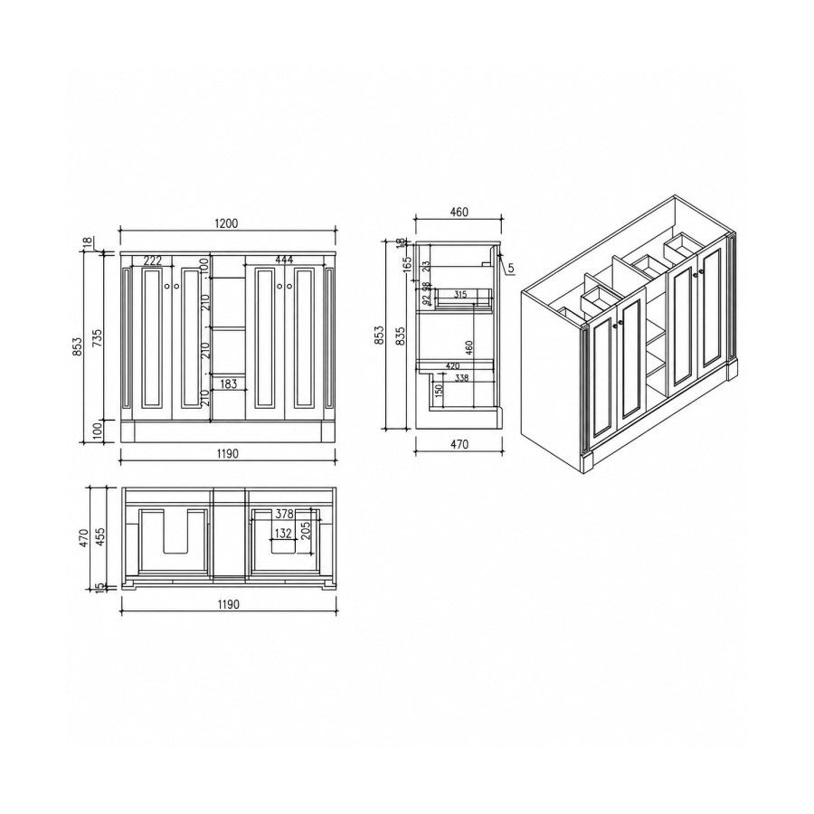 1200mm Beige Freestanding Double Vanity Unit with Wood Worktop - Windsor