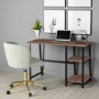 Industrial Oak Effect Desk with 2 Shelves and Grey Sheepskin Office Chair Set - Xavier - Rowan
