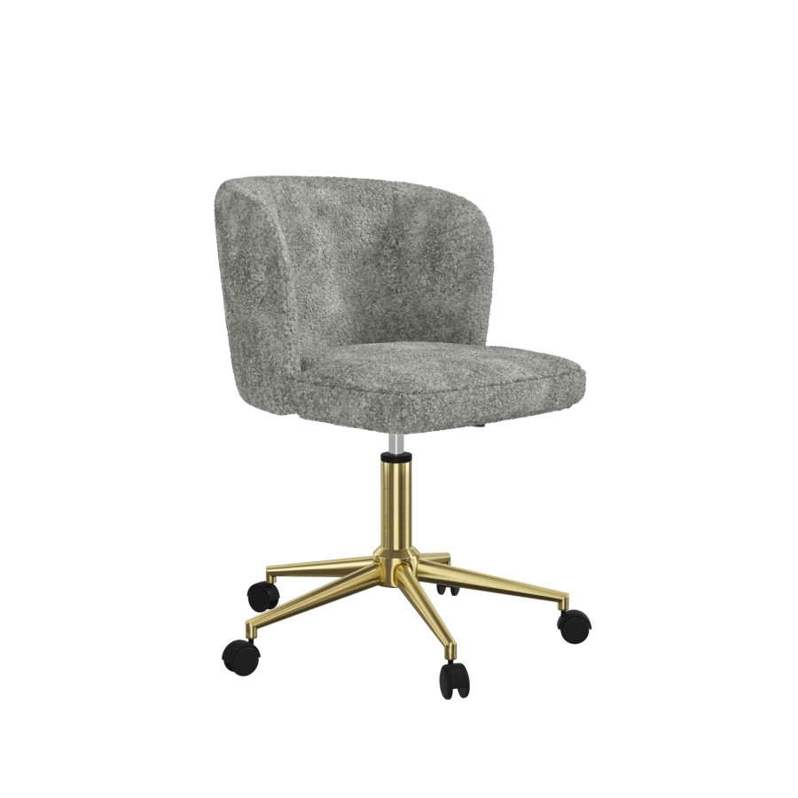 Industrial Oak Effect Desk with 2 Shelves and Grey Sheepskin Office Chair Set - Xavier - Rowan
