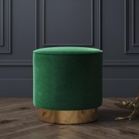 Xena Pouffe in Green Velvet - Small Round Upholstered Stool