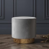 Xena Pouffe in Pale Grey Velvet - Small Round Upholstered Stool Xena Pouffe in Pale Grey Velvet - Small Round Upholstered Stool