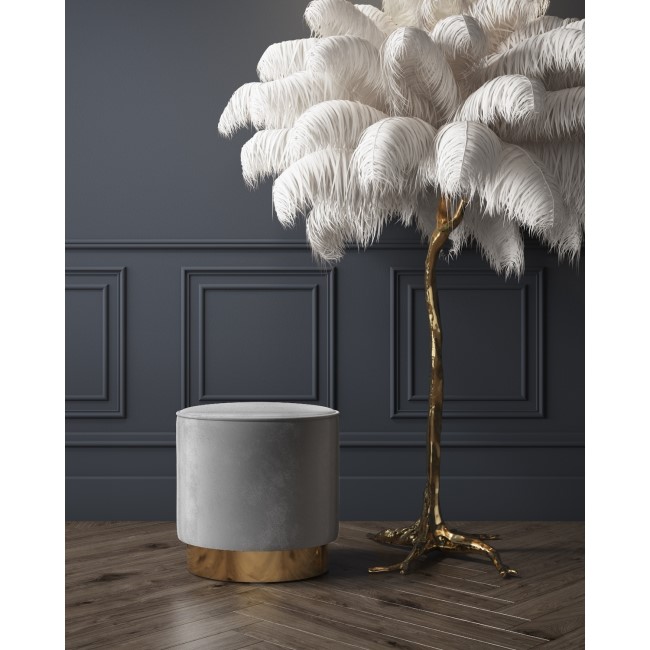 Xena Velvet Pouffe in Pale Grey - Small Round Upholstered Stool