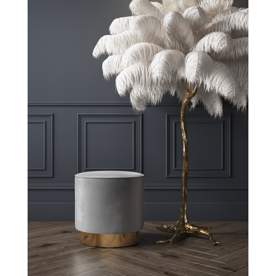 Xena Pouffe in Pale Grey Velvet - Small Round Upholstered Stool