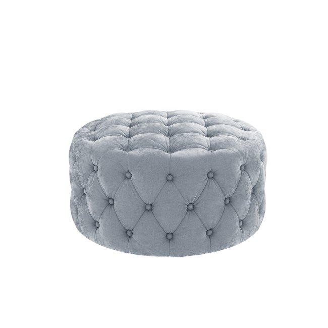 Xena Large Buttoned Footstool in Light Grey Velvet