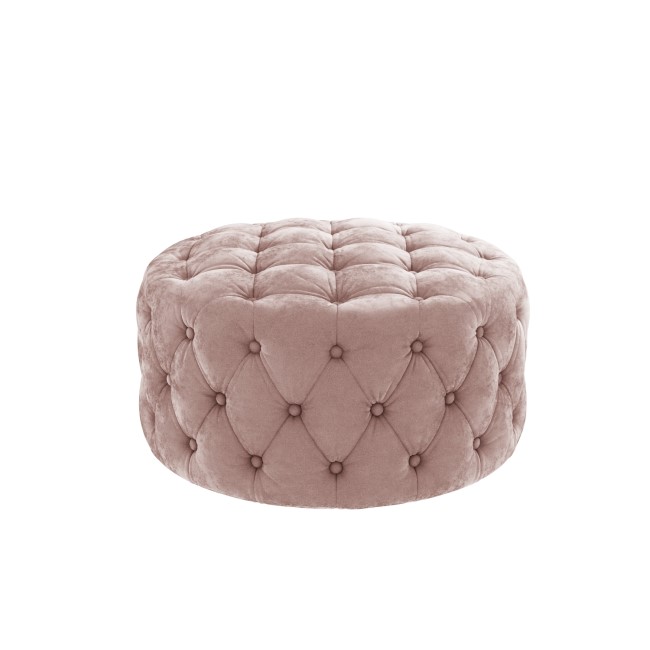 Xena Large Buttoned Footstool in Baby Pink Velvet