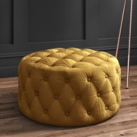 Xena Large Quilted Button Pouffe in Dark Mustard Velvet