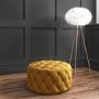 Xena Large Quilted Button Pouffe in Dark Mustard Velvet