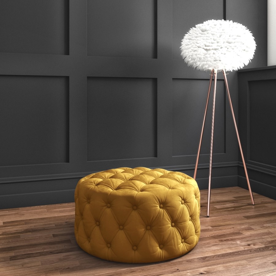 Xena Large Quilted Button Pouffe in Dark Mustard Velvet