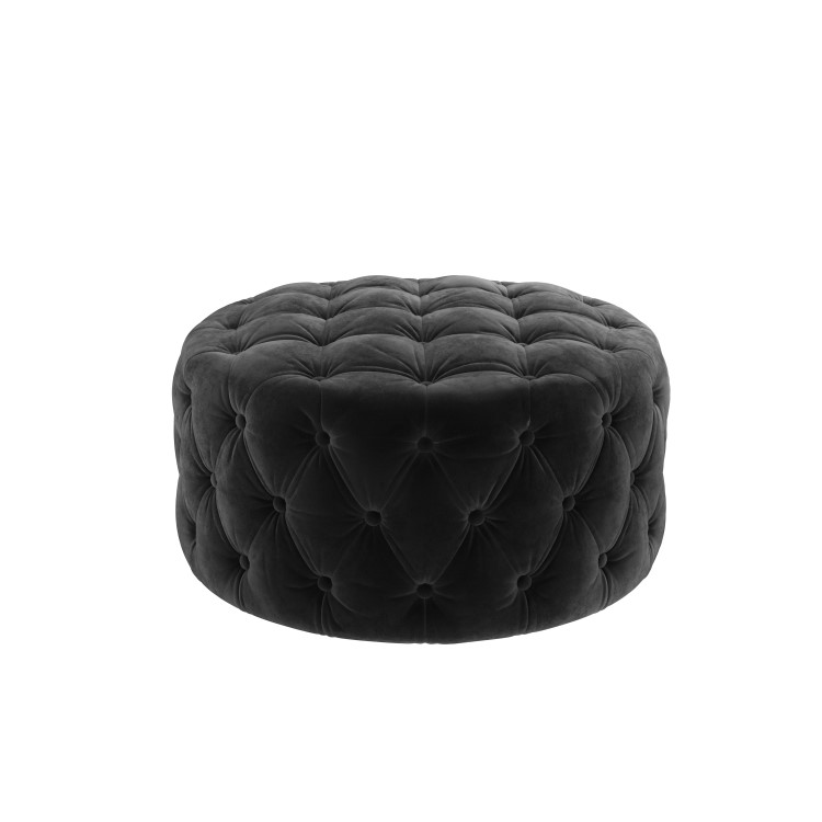 Xena Large Buttoned Footstool in Dark Grey Velvet