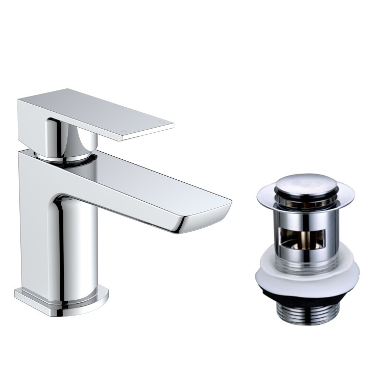 Grade A1 - Chrome Bath and Basin Tap Set with Basin Waste - Zana