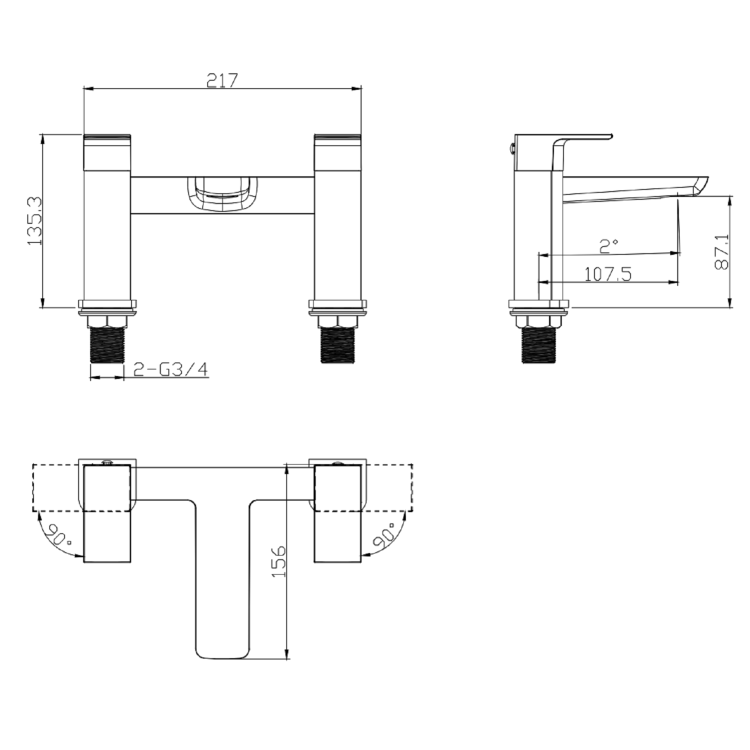 Grade A1 - Chrome Bath and Basin Tap Set with Basin Waste - Zana