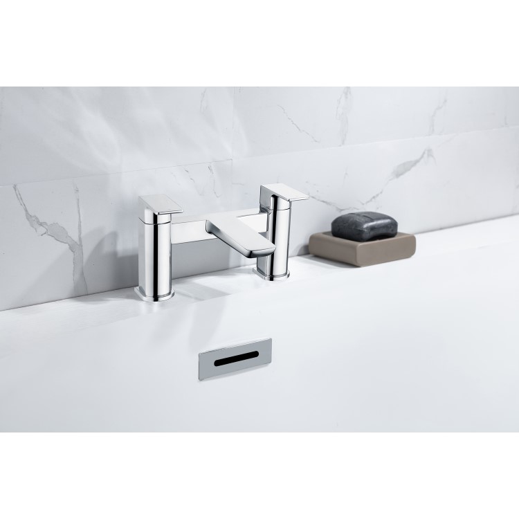 Grade A1 - Chrome Bath and Basin Tap Set with Basin Waste - Zana