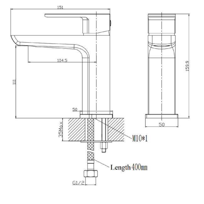 Grade A1 - Chrome Bath and Basin Tap Set with Basin Waste- Zana