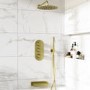 Brushed Brass 3 Outlet Thermostatic Mixer Shower Set With Waterfall Bath Filler Spout & Hand Shower with Wall Bracket -Zanda