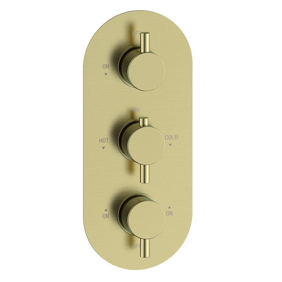 Brushed Brass 3 Outlet Wall Mounted Thermostatic Mixer Shower Set With Hand Shower and Waterfall Bath Filler Spout -Zana