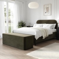 Khaki Green Velvet Double Bed Frame with Blanket Box - Zara