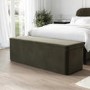 Khaki Green Velvet Double Bed Frame with Blanket Box - Zara