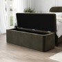 Khaki Green Velvet Double Bed Frame with Blanket Box - Zara