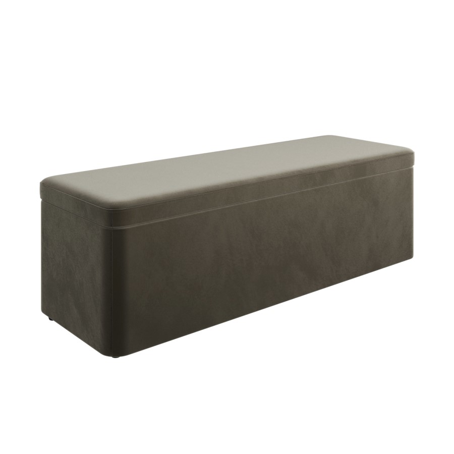 Khaki Green Velvet Double Bed Frame with Blanket Box - Zara