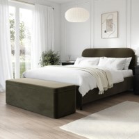 Khaki Green Velvet King Size Bed Frame with Blanket Box - Zara