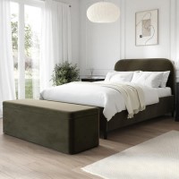 Khaki Green Velvet Small Double Bed Frame with Blanket Box - Zara