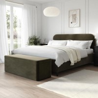 Khaki Green Velvet Super King Bed Frame with Blanket Box - Zara