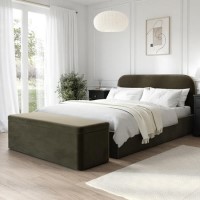 Khaki Green Velvet King Size Ottoman Bed Frame with Blanket Box - Zara