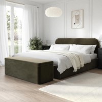 Khaki Green Velvet Super King Ottoman Bed Frame with Blanket Box - Zara