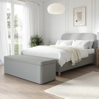 Grey Fabric Double Bed Frame with Blanket Box - Zara