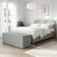 Grey Fabric King Size Bed Frame with Blanket Box - Zara