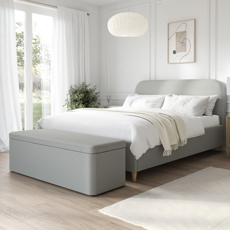 Grey Upholstered King Size Bed Frame with Blanket Box - Zara