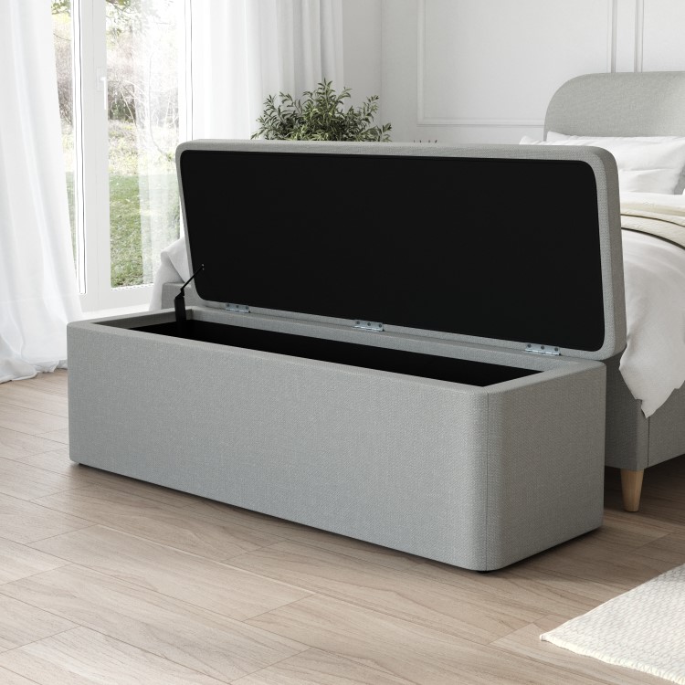 Grey Upholstered King Size Bed Frame with Blanket Box - Zara