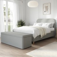 Grey Fabric Small Double Bed Frame with Blanket Box - Zara