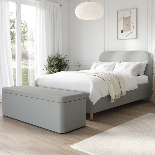 Grey Upholstered Small Double Bed Frame with Blanket Box - Zara