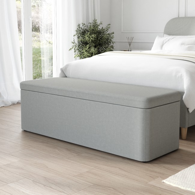 Grey Upholstered Small Double Bed Frame with Blanket Box - Zara