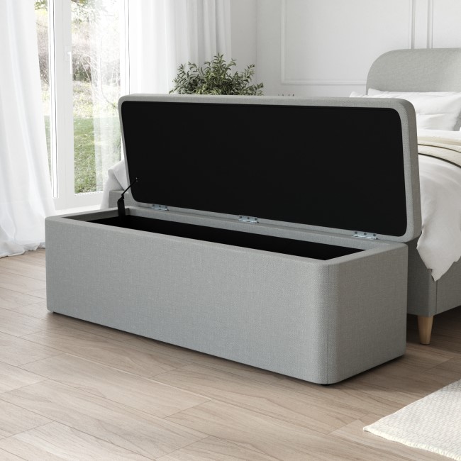 Grey Upholstered Small Double Bed Frame with Blanket Box - Zara