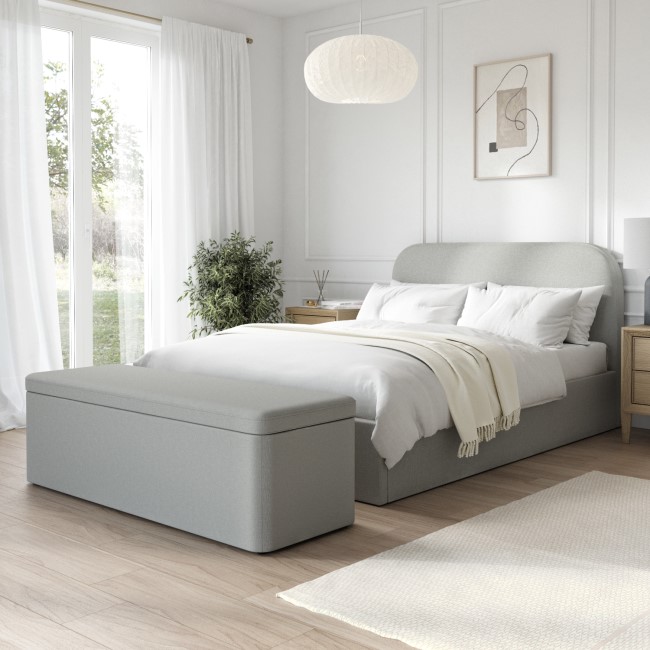 Grey Upholstered Double Ottoman Bed Frame with Blanket Box - Zara