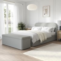 Grey Fabric King Size Ottoman Bed Frame with Blanket Box - Zara