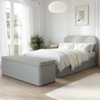 Grey Fabric Small Double Ottoman Bed Frame with Blanket Box - Zara