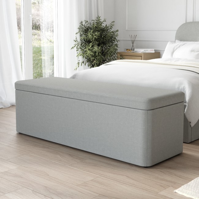 Grey Fabric Small Double Ottoman Bed Frame with Blanket Box - Zara