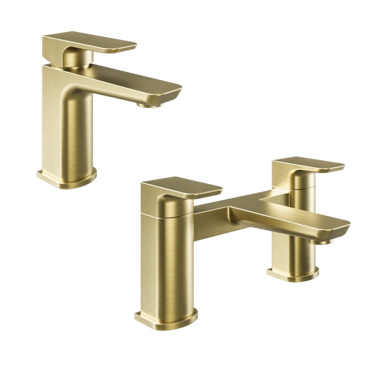 Zana Brushed Brass Basin Mixer Tap & Bath Filler Tap Pack